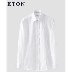 Eton White Plissé Tuxedo Shirt-Size 47 / 18.5-French Cuff